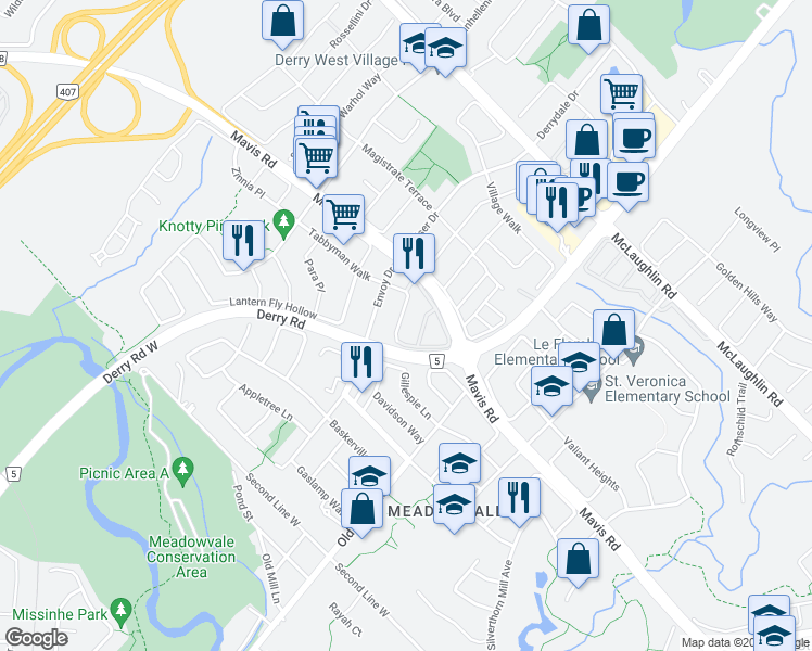 map of restaurants, bars, coffee shops, grocery stores, and more near 814 Othello Court in Mississauga