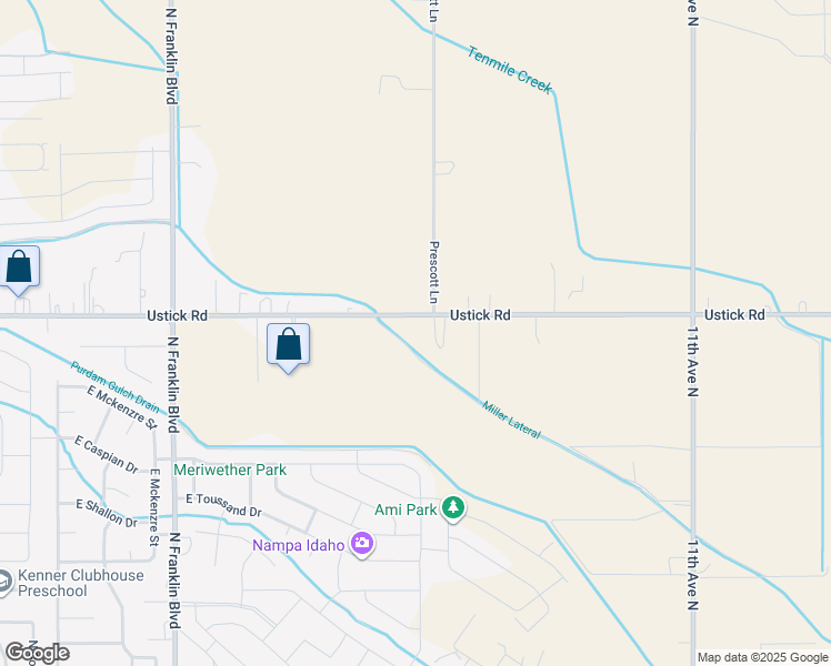 map of restaurants, bars, coffee shops, grocery stores, and more near 7551 Ustick Road in Nampa