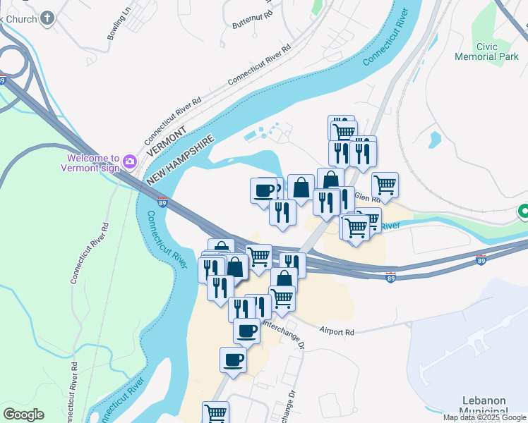 map of restaurants, bars, coffee shops, grocery stores, and more near 200 South Main Street in Lebanon