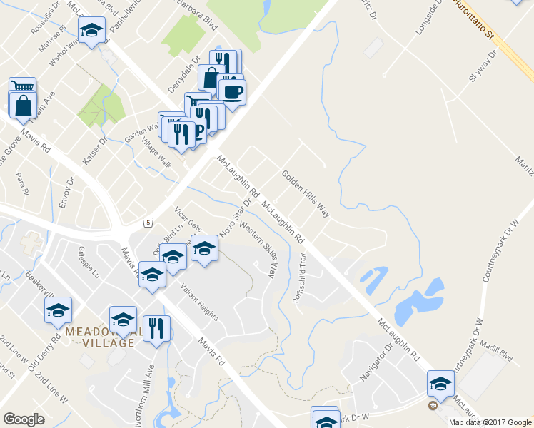 map of restaurants, bars, coffee shops, grocery stores, and more near 6760-6766 McLaughlin Road in Mississauga