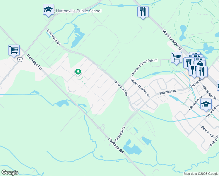 map of restaurants, bars, coffee shops, grocery stores, and more near 10 Hubbell Road in Brampton