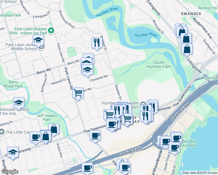 map of restaurants, bars, coffee shops, grocery stores, and more near 15 Cannon Road in Toronto