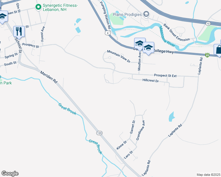 map of restaurants, bars, coffee shops, grocery stores, and more near 22 Hemlock Ridge in Lebanon