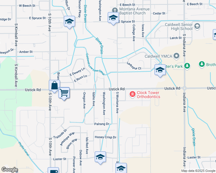 map of restaurants, bars, coffee shops, grocery stores, and more near 1108 East Ustick Road in Caldwell