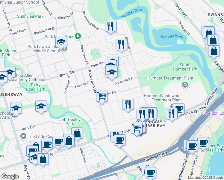 map of restaurants, bars, coffee shops, grocery stores, and more near in Toronto