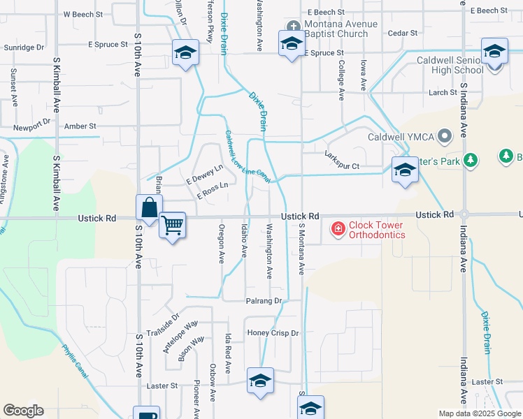 map of restaurants, bars, coffee shops, grocery stores, and more near 4011 Idaho Avenue in Caldwell