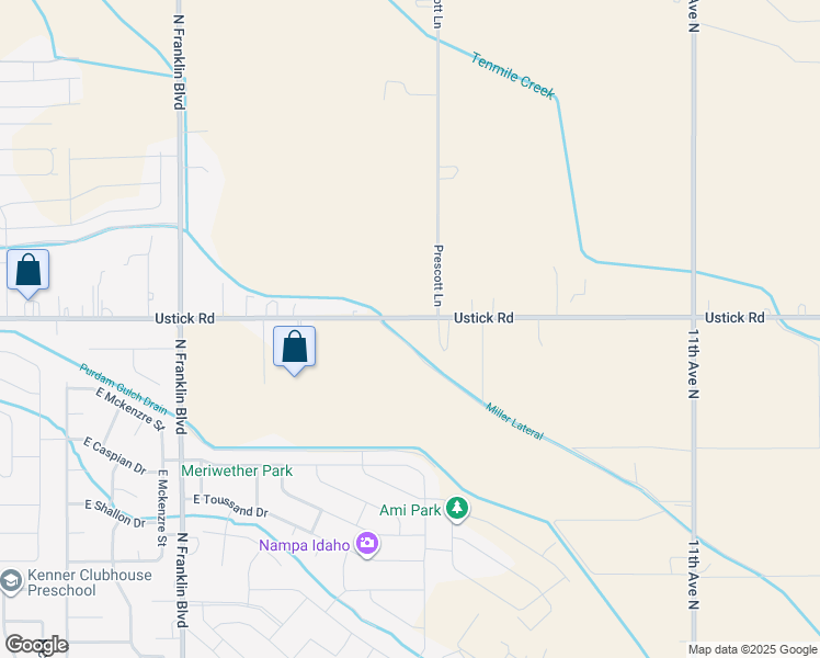 map of restaurants, bars, coffee shops, grocery stores, and more near 7551 Ustick Road in Nampa