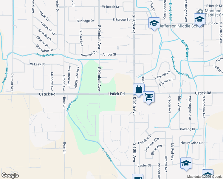 map of restaurants, bars, coffee shops, grocery stores, and more near 205 East Ustick Road in Caldwell