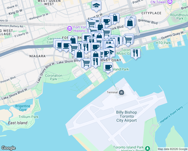 map of restaurants, bars, coffee shops, grocery stores, and more near Stadium Road in Toronto