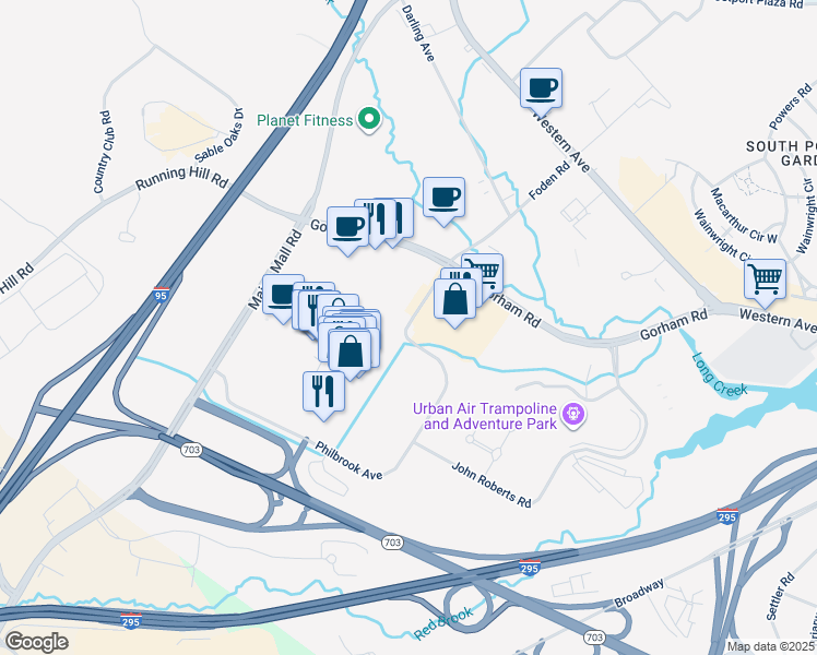map of restaurants, bars, coffee shops, grocery stores, and more near 415 Philbrook Avenue in South Portland