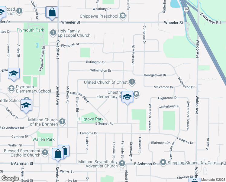 map of restaurants, bars, coffee shops, grocery stores, and more near 2217 Jenkins Drive in Midland