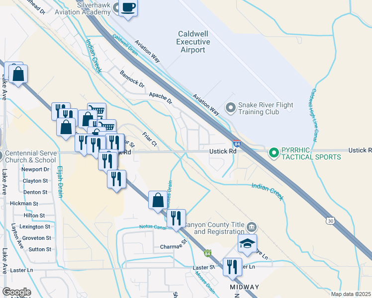map of restaurants, bars, coffee shops, grocery stores, and more near 5001 East Ustick Road in Caldwell