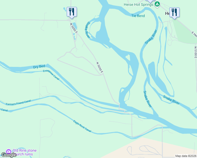 map of restaurants, bars, coffee shops, grocery stores, and more near 65 North 5050 East in Ririe