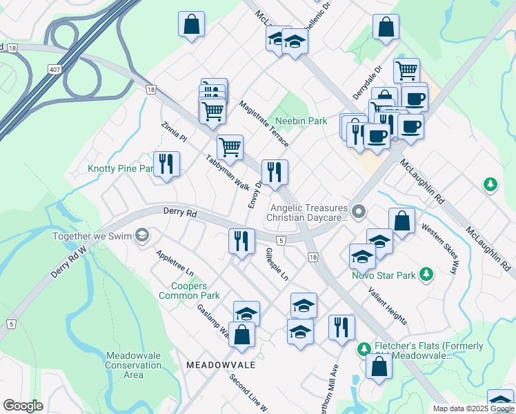 map of restaurants, bars, coffee shops, grocery stores, and more near 790 Envoy Drive in Mississauga