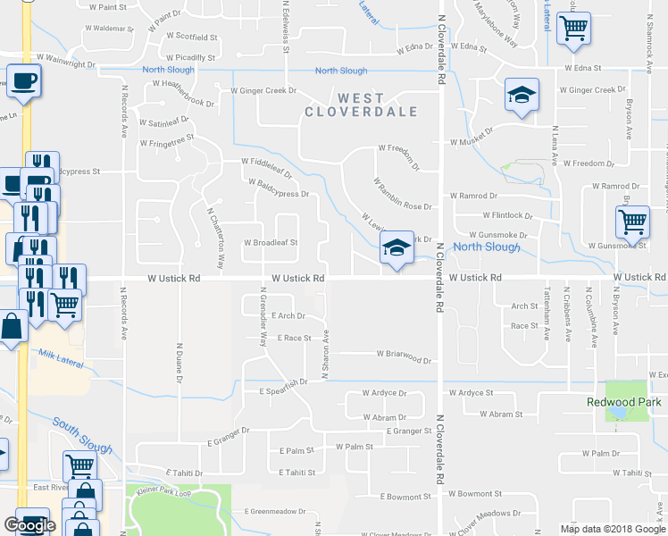 map of restaurants, bars, coffee shops, grocery stores, and more near 4352 East Chandler Street in Meridian