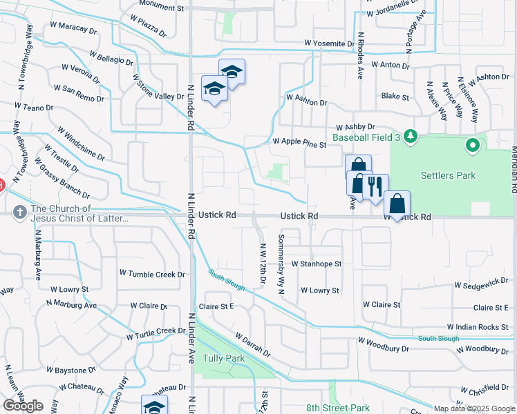 map of restaurants, bars, coffee shops, grocery stores, and more near 1193 West Crosswind Drive in Meridian