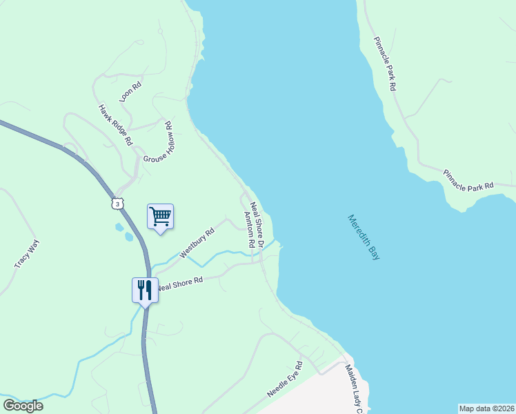 map of restaurants, bars, coffee shops, grocery stores, and more near 81 Neal Shore Road in Meredith