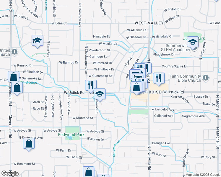 map of restaurants, bars, coffee shops, grocery stores, and more near 11103 Wampum Drive in Boise