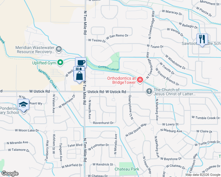 map of restaurants, bars, coffee shops, grocery stores, and more near 2901 West Pudu Street in Meridian