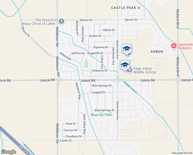 map of restaurants, bars, coffee shops, grocery stores, and more near 10675 Gossamer Street in Nampa