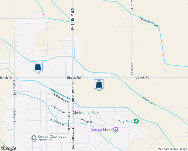 map of restaurants, bars, coffee shops, grocery stores, and more near 7820 Ustick Road in Nampa