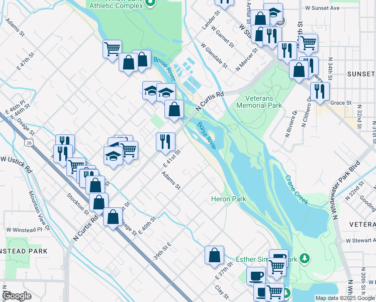 map of restaurants, bars, coffee shops, grocery stores, and more near 599 E 41st St in Garden City