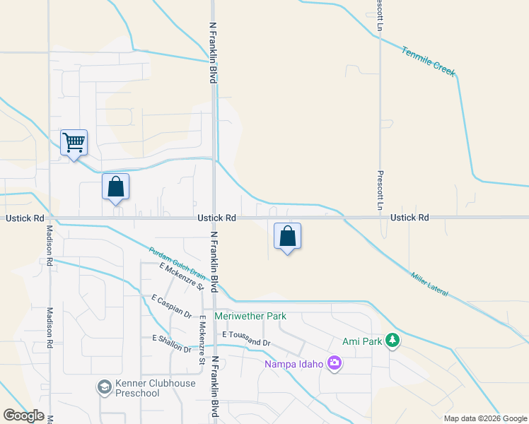 map of restaurants, bars, coffee shops, grocery stores, and more near 7820 Ustick Road in Nampa