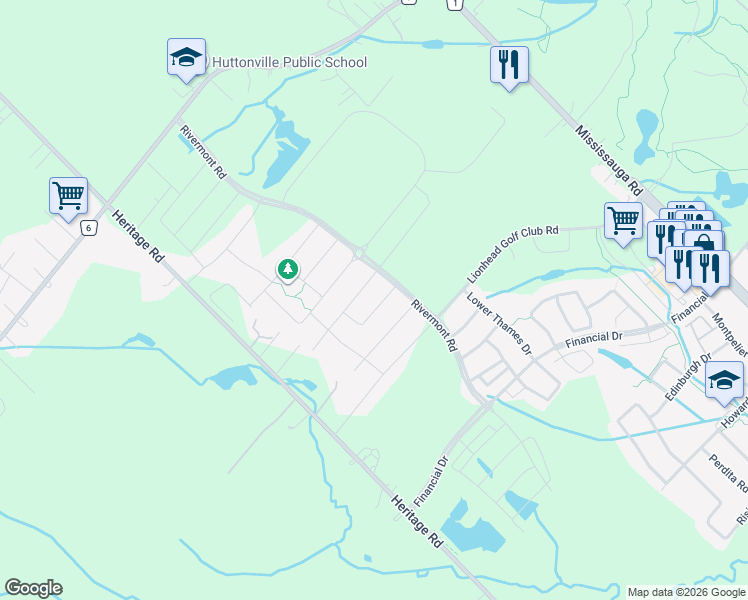map of restaurants, bars, coffee shops, grocery stores, and more near 57 Lollard Way in Brampton