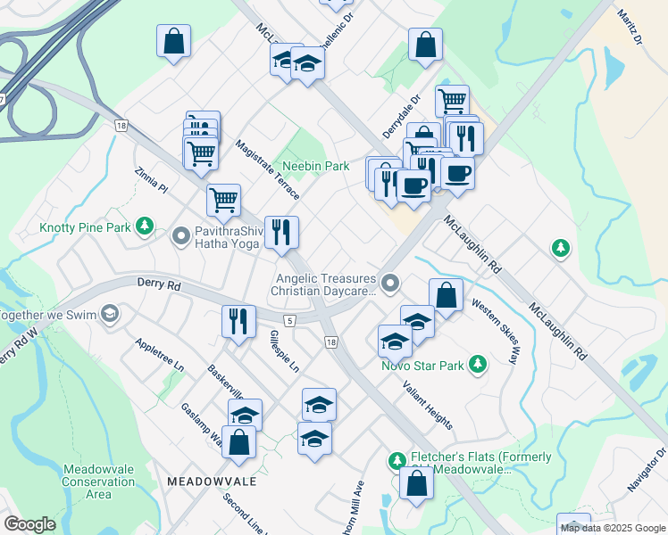 map of restaurants, bars, coffee shops, grocery stores, and more near in Mississauga