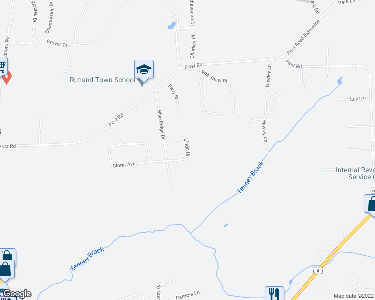 map of restaurants, bars, coffee shops, grocery stores, and more near 195 Linda Drive in Rutland