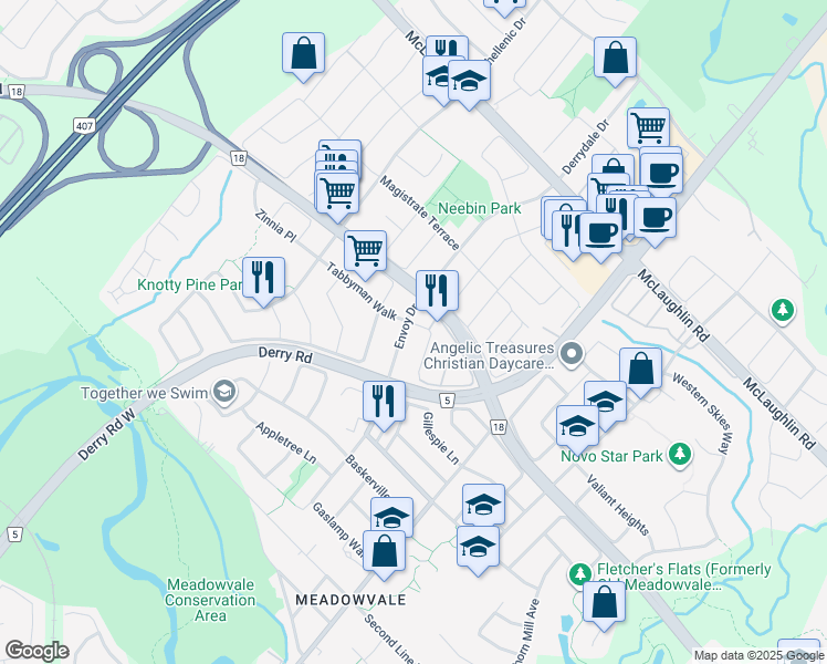 map of restaurants, bars, coffee shops, grocery stores, and more near 765 Othello Court in Mississauga