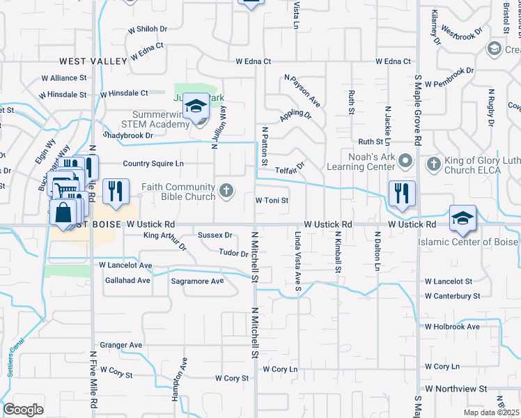 map of restaurants, bars, coffee shops, grocery stores, and more near 3270 North Mitchell Street in Boise
