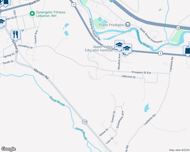 map of restaurants, bars, coffee shops, grocery stores, and more near 14 Sycamore Street in Lebanon