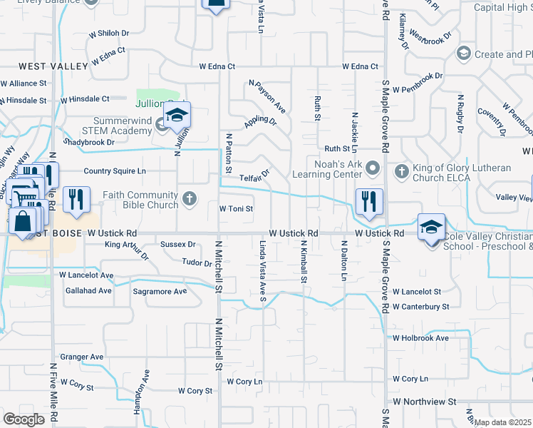 map of restaurants, bars, coffee shops, grocery stores, and more near 3304 Spiceland Drive in Boise