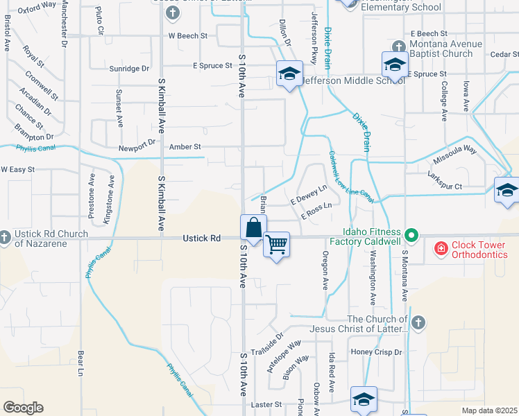 map of restaurants, bars, coffee shops, grocery stores, and more near 4023 South 10th Avenue in Caldwell