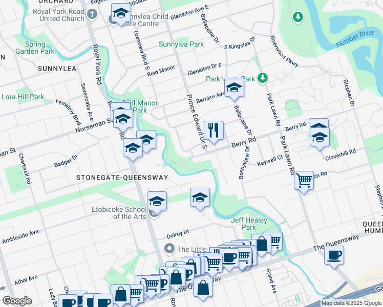 map of restaurants, bars, coffee shops, grocery stores, and more near 3 Caledon Road in Toronto