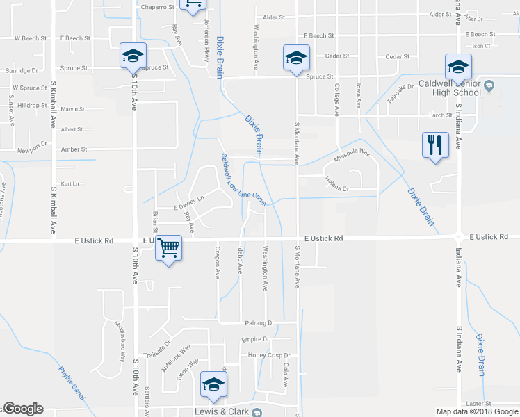 map of restaurants, bars, coffee shops, grocery stores, and more near 3912 Washington Avenue in Caldwell