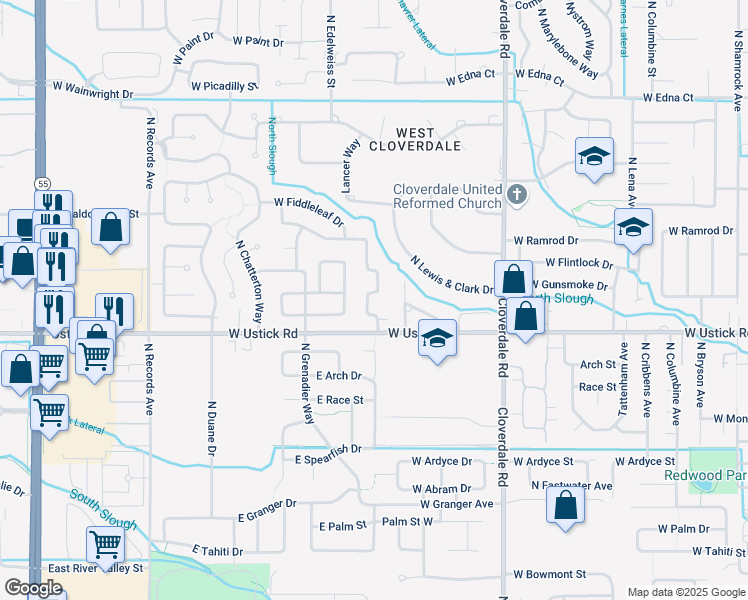 map of restaurants, bars, coffee shops, grocery stores, and more near 3332 North Campton Way in Boise