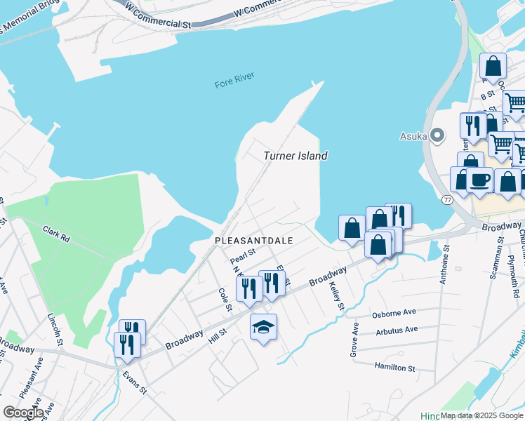 map of restaurants, bars, coffee shops, grocery stores, and more near 33 Forest Avenue in South Portland