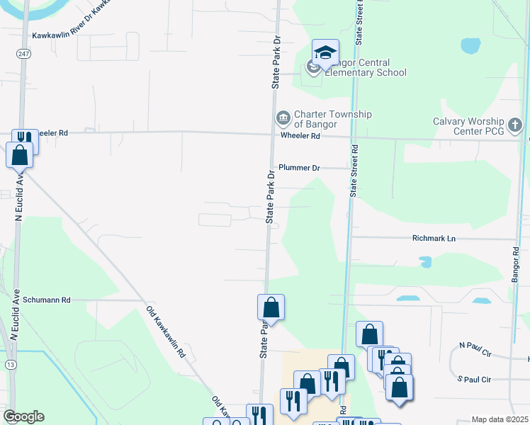 map of restaurants, bars, coffee shops, grocery stores, and more near 3870-3898 Longfore Dr in Bay City