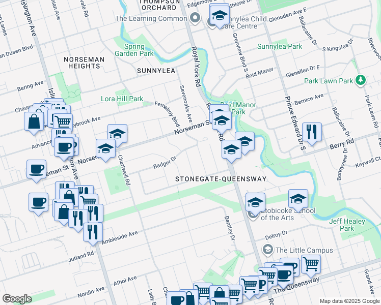 map of restaurants, bars, coffee shops, grocery stores, and more near 29 Lillibet Road in Toronto