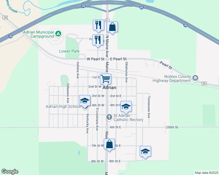 map of restaurants, bars, coffee shops, grocery stores, and more near in Adrian