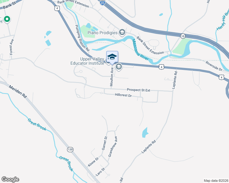 map of restaurants, bars, coffee shops, grocery stores, and more near 120 Prospect Street Extension in Lebanon