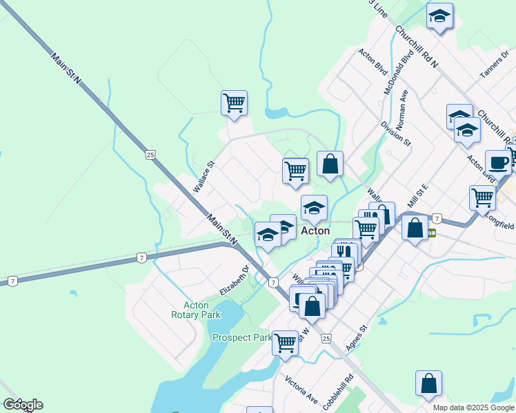 map of restaurants, bars, coffee shops, grocery stores, and more near 61 Dairy Drive in Acton