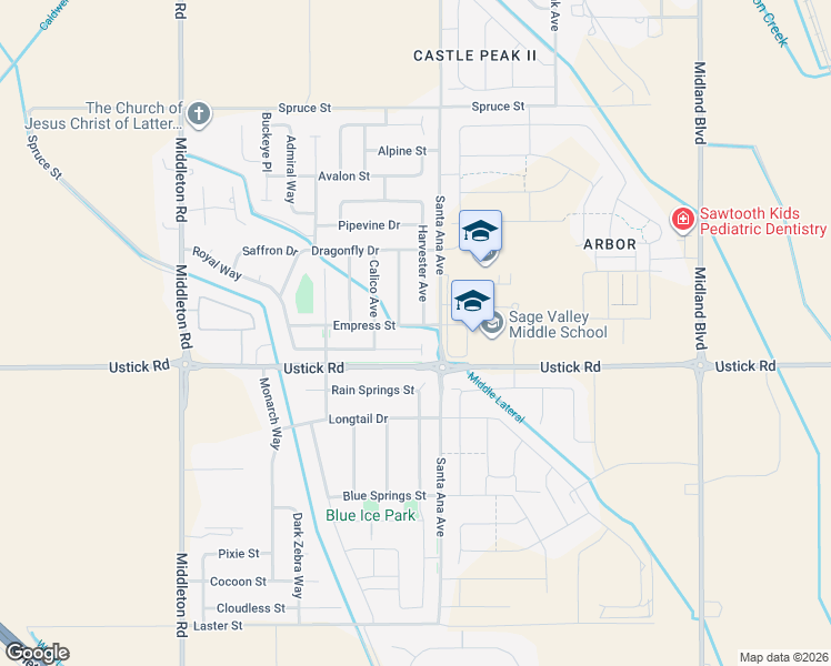 map of restaurants, bars, coffee shops, grocery stores, and more near 10539 Empress Street in Nampa
