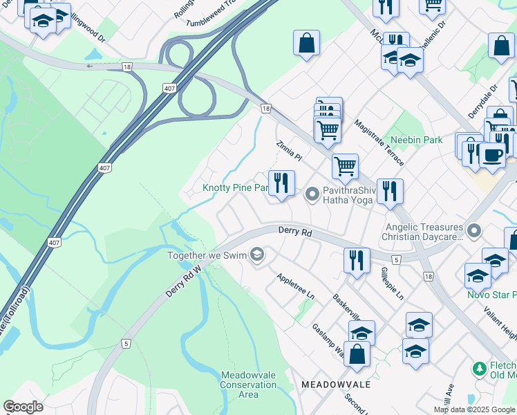 map of restaurants, bars, coffee shops, grocery stores, and more near in Mississauga