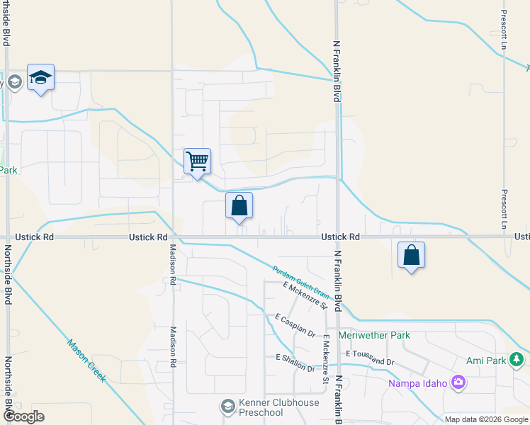 map of restaurants, bars, coffee shops, grocery stores, and more near 8230 Ustick Road in Nampa