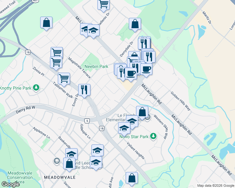 map of restaurants, bars, coffee shops, grocery stores, and more near 7216 Gagliano Drive in Mississauga