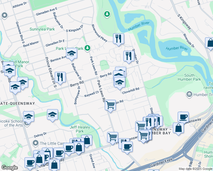 map of restaurants, bars, coffee shops, grocery stores, and more near in Toronto