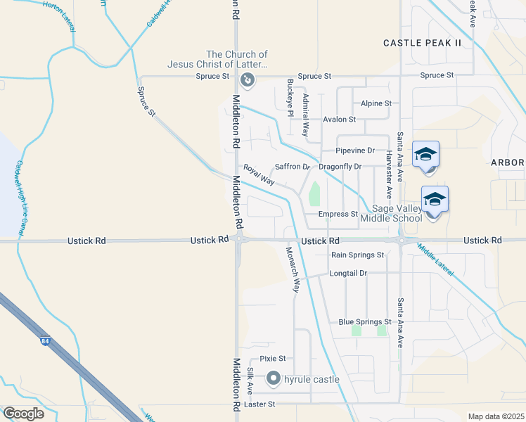 map of restaurants, bars, coffee shops, grocery stores, and more near 18036 Middleton Road in Nampa